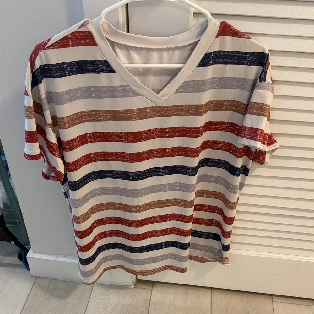 Striped Short Sleeve Tee - Red, Blue, Brown